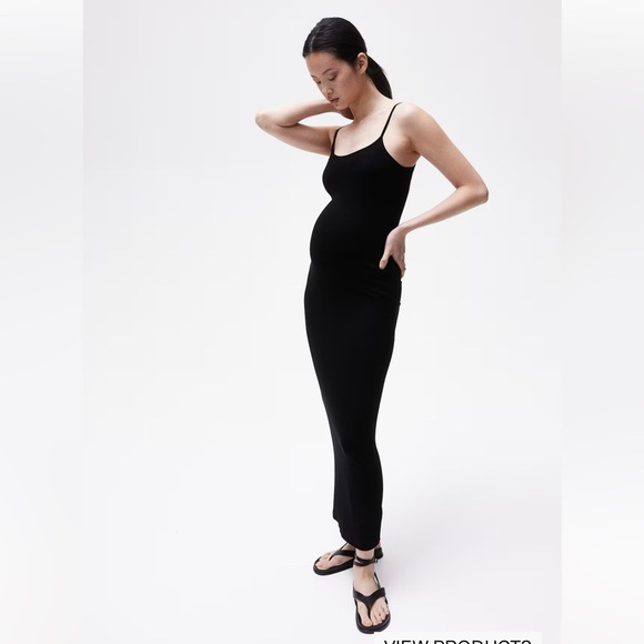 H&M Mama Maternity Long Ribbed Black Spaghetti Strap Elegant Black Maxi Dress - Picture 2 of 12